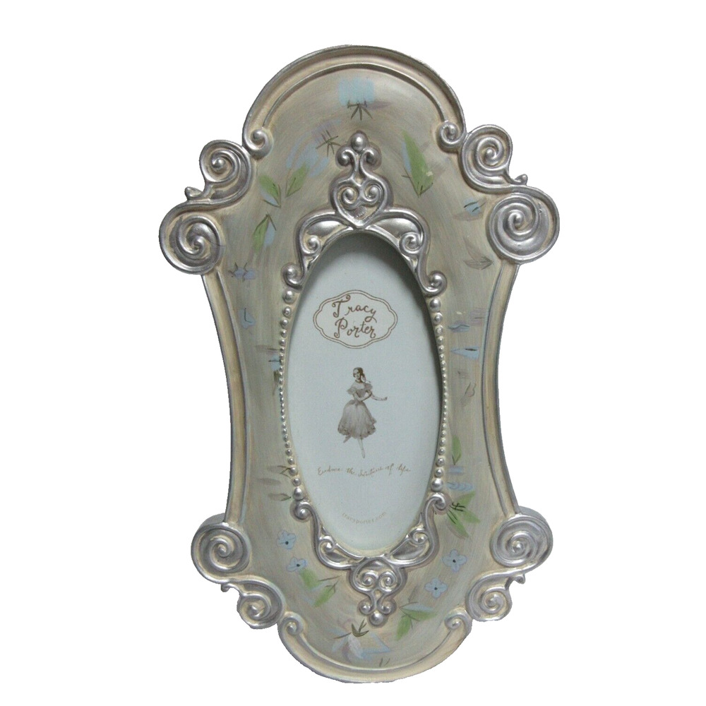 April Frame Hand Painted By Tracy Porter Whimsical Silver/Blue Floral Ormate